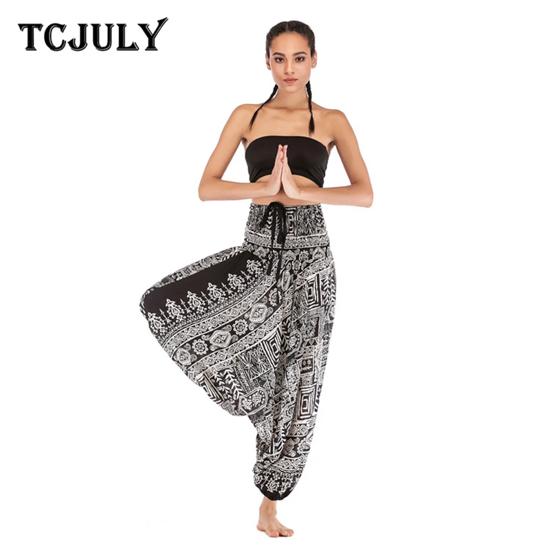 Брюки с принтом слона TCJULY 100% искусственный шелк Свободные повседневные брюки для