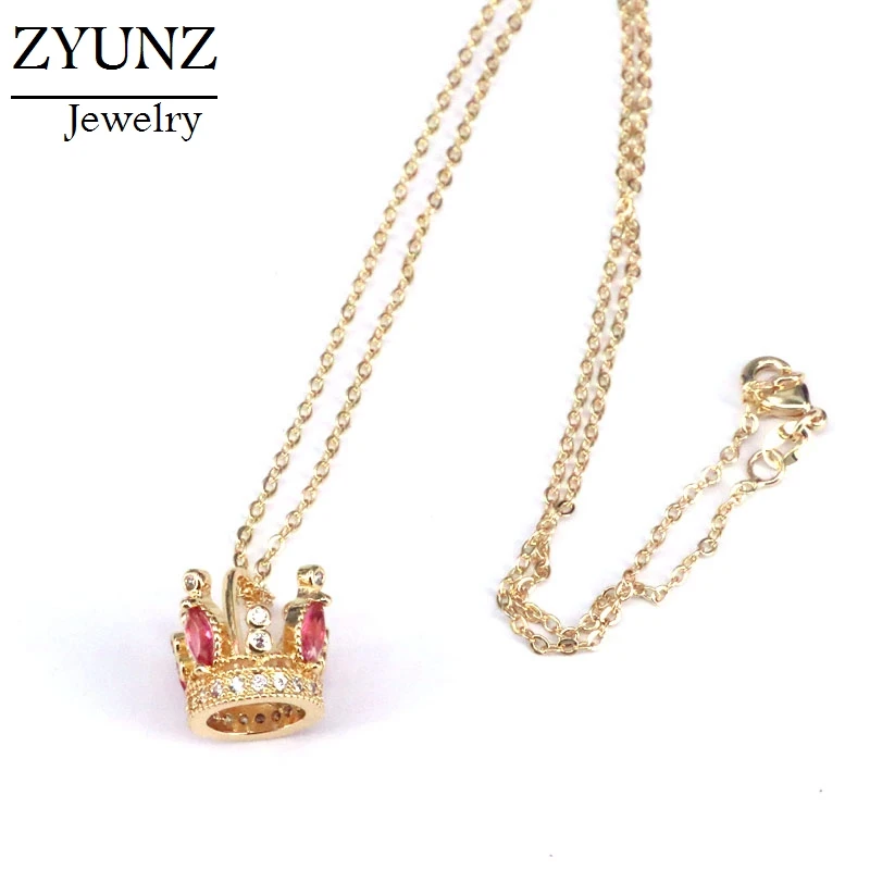 

10PCS, Gold Color Crown Charms Pendant Necklace Classic Micro Pave CZ Zirconia Fashion Jewelry For Wedding Party Gifts