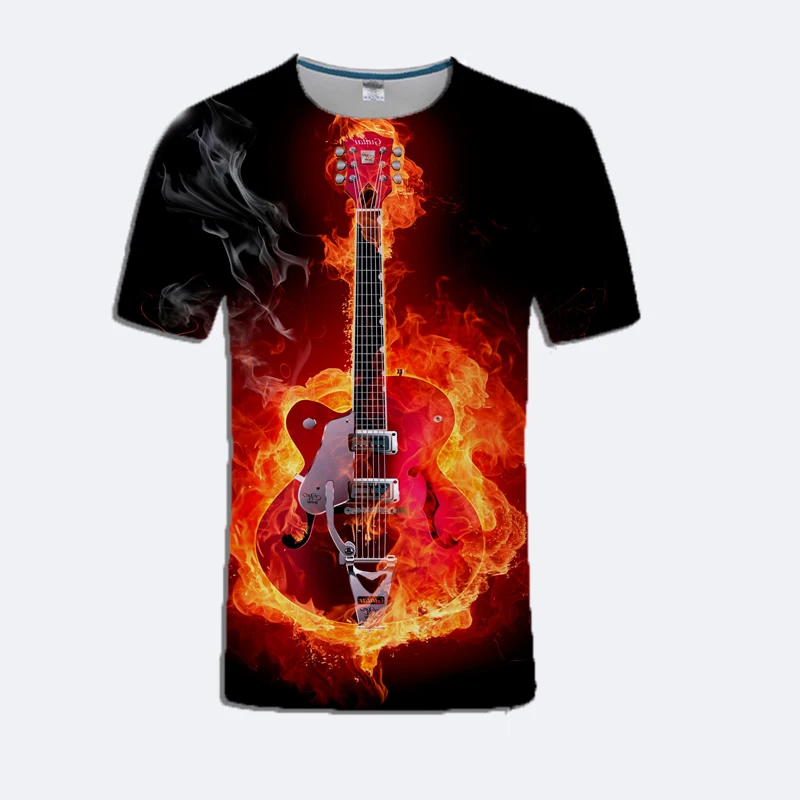 Рок унисекс пламя футболка музыкальная рубашка Забавные 3d гитары футболки