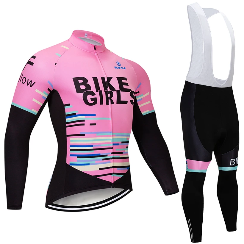 

Командный велосипедный комплект для девочек, трикотажные нагрудники и штаны, женская зимняя теплая флисовая велосипедная куртка, одежда дл...