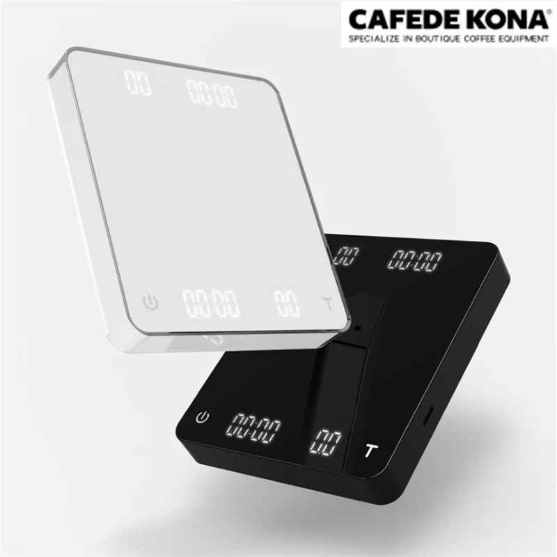 

CAFEDE KONA Coffee Scale with Dual Monitors USB Electronic Scales with Timer Kitchen Scales Two Kinds Of Power Supply 2KG/0.1g