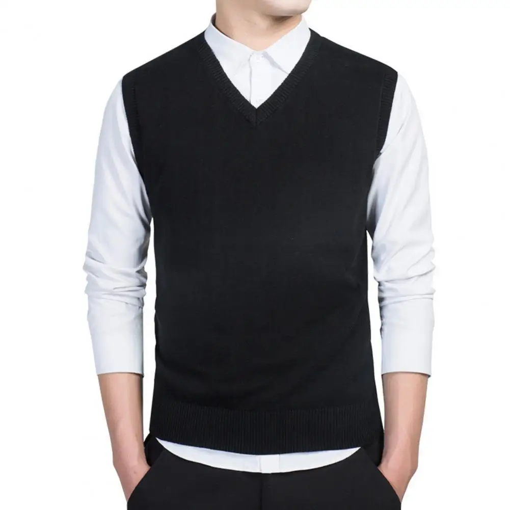 

Men Autumn Winter Suit Vests Solid V Neck Gentlemen Sleeveless Waistcoat Cotton Knitted Sweater Business Vest For Wedding Party