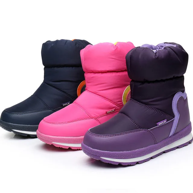 

Fashion 1pair Waterproof Ski Wool Children Boot Boy/Girl Leather Winter Warm Wool Snow Boots -30 degrees Kid Boot