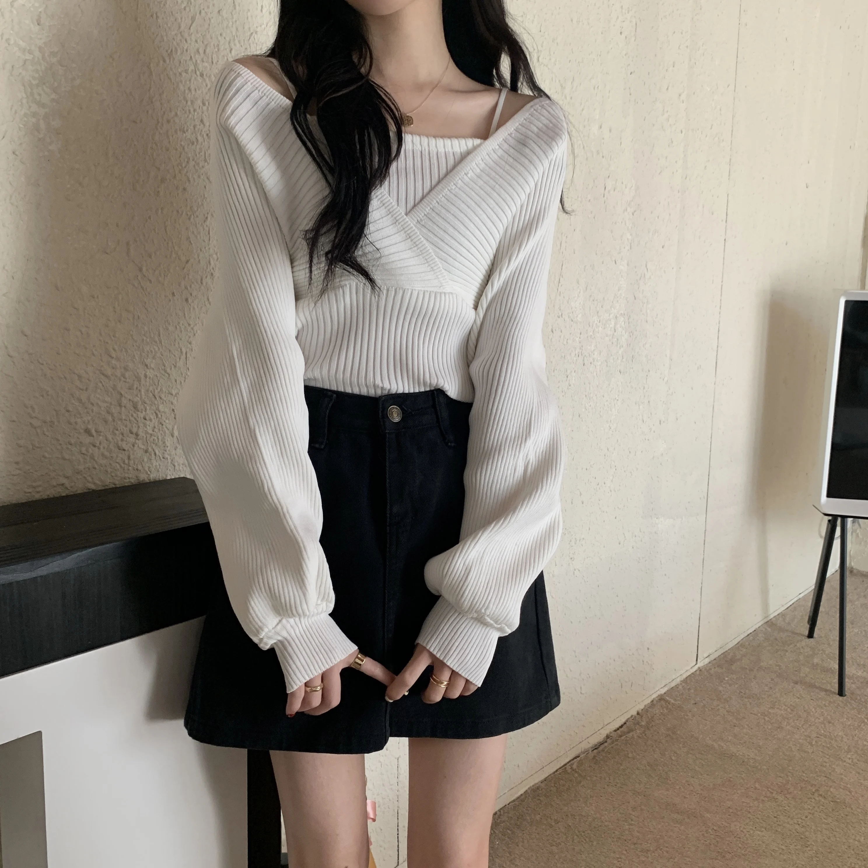 Свободный крой ложная шаль из двух частей в полоску с длинным рукавом мужские