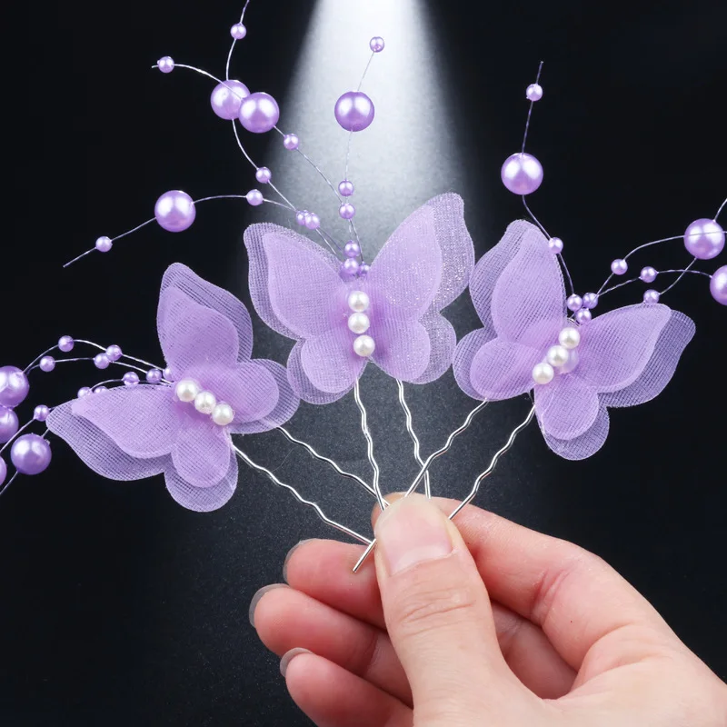 10 pcs/set Butterfly Hair Clips Pearl Hairpin Children U-shaped Barrettes Bride Accessories for Women Girls QIANJI | Украшения и