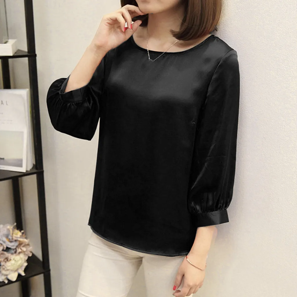 Для женщин офисная Повседневная обувь рубашка с круглым вырезом рукав три