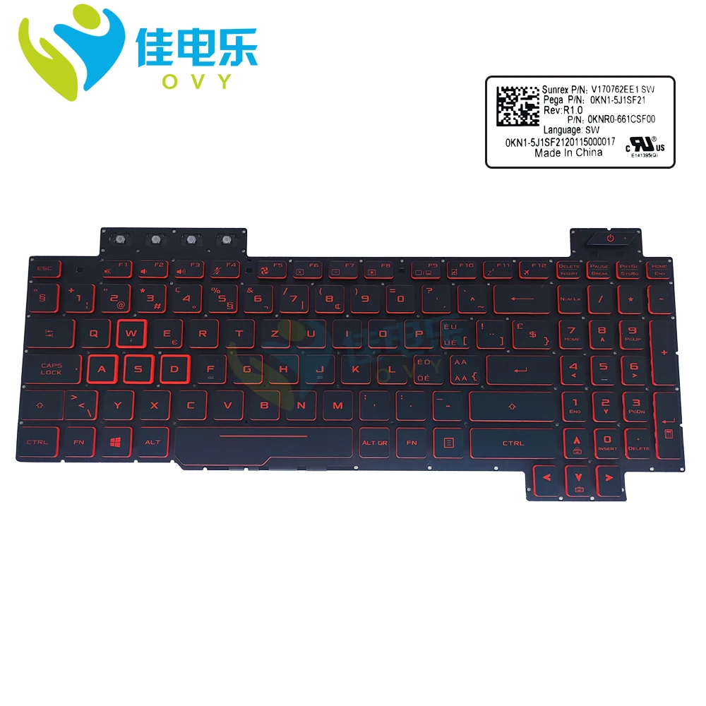 

SW Swiss backlight keyboard for Asus TUF FX505 DT FX505GT FX504 GD FX80GM Gaming laptop keyboards red keys New 0KNB0 661CSF00