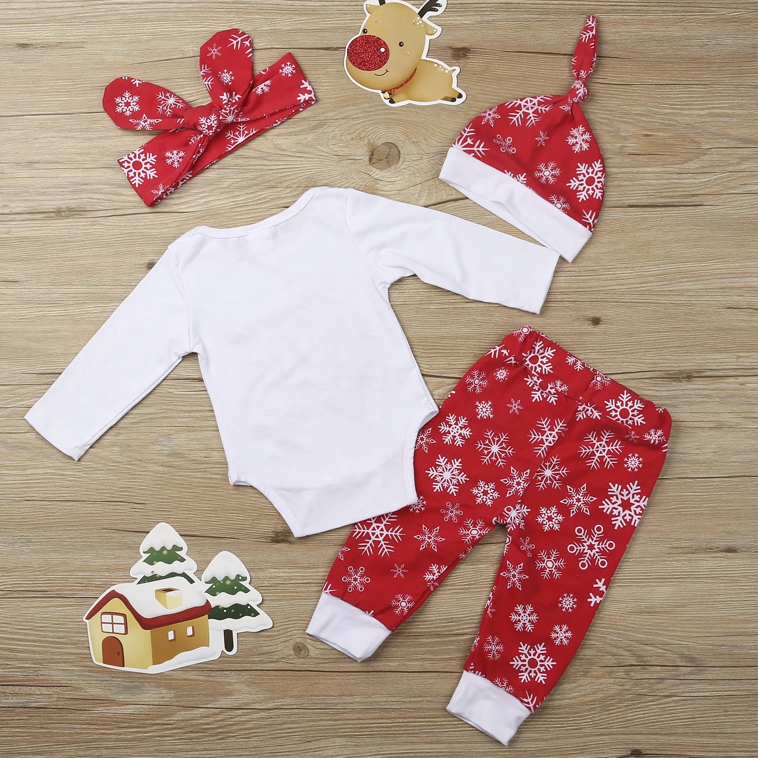 2019 Детский Зимний Рождественский костюм из 4 предметов с длинными рукавами и