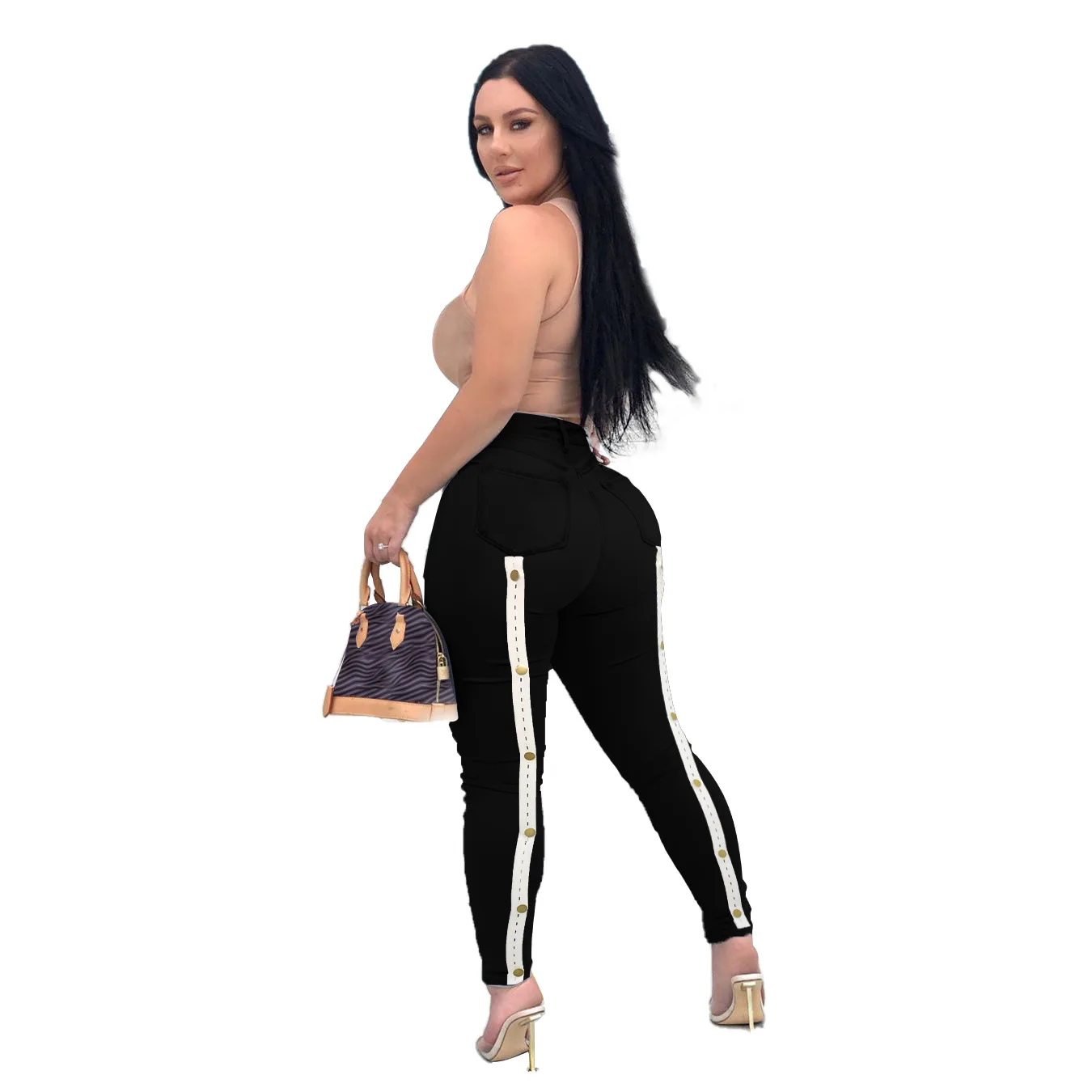 

2021 new fashion women's high-waisted slim-fit jeans with straps women jeans