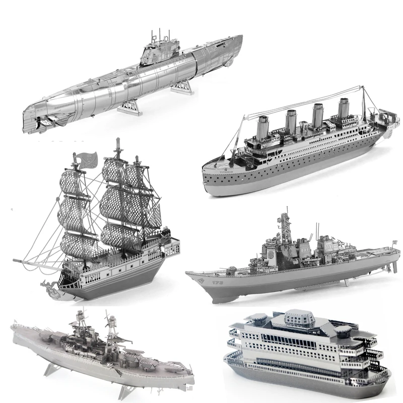 3D Metal warship Black model Assemble Jigsaw Puzzle Gift Toys For Children