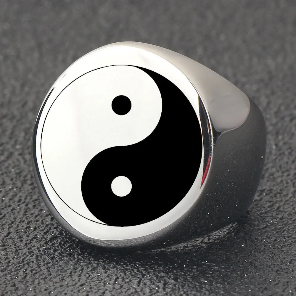 

HNSP Tai Chi Style Solid Stainless Steel Ring For Men Male Punk Finger Jewelry