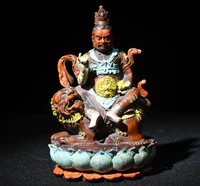 5china folk collection old boxwood painted treasure king huang caishen sitting buddha office ornaments town house exorcism