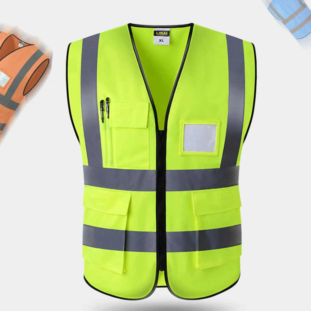 Waterproof Multi Pocket Safety Vest Worker Waistcoat Night Construction Easy Clean Reflective Foldable Protection With Zipper |