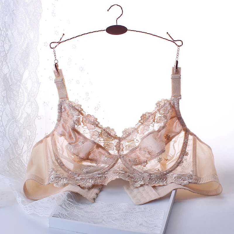 Plus Size Women's Non-padded Full Coverage Underwire Push Up Minimizer Embroidered Bra 75 80 85 90 95 100 105 110 B C D E F G H