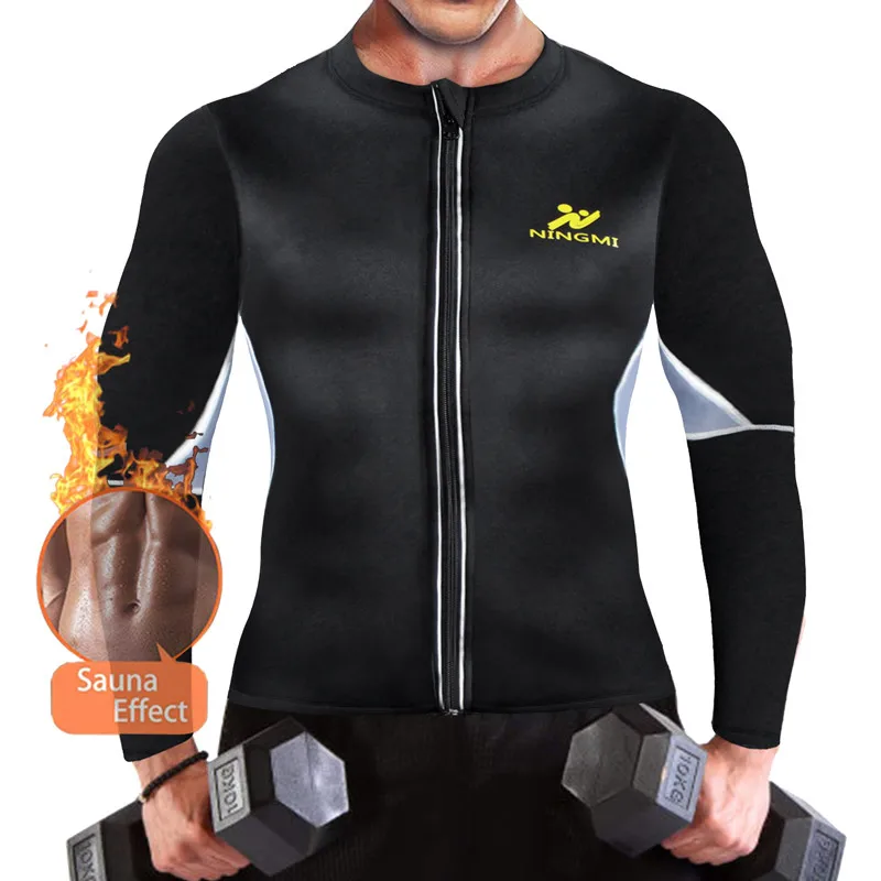 

NINGMI Mens HOT Shirts Jacket with Long Sleeve Fitness Tight Weight Loss Sweat Sauna Waist Trainer Body Shaper Neoprene Tank Top
