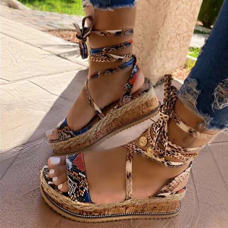 

New Woman Sandals Open Toe Serpentine Ankle Strap Platform Shoes For Summer Beach Femmes Chaussures Drop Shipping