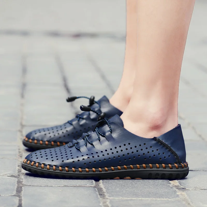 Мужские кожаные туфли ручной работы Мягкая Повседневная Уличная обувь дышащие