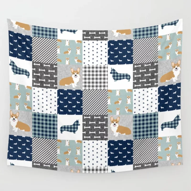 Корги Лоскутная Печать темно-синяя собака буйвол плед Мужская гобелен покрывало
