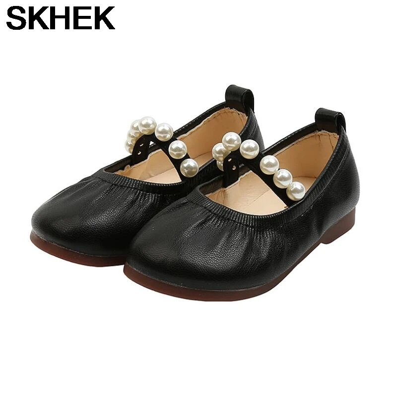 

SKHEK Girls Shoes Children Princess Shoes Flats Simple Elegant Glitter Leather Shoes For Wedding Party Show Kids Loafers Soft