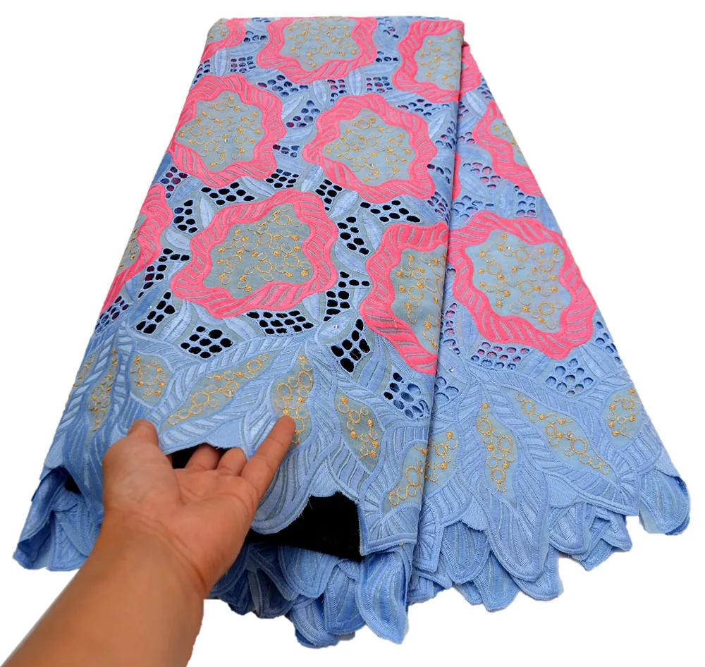 

2020 Newest Swiss voile lace fabric wedding embroidery navy blue swiss lace fabric 5 yards african cotton fabric for party dress
