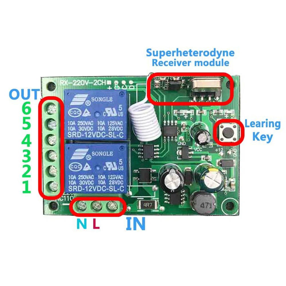 

Релейный приемник для дверей с дистанционным управлением, 433 МГц