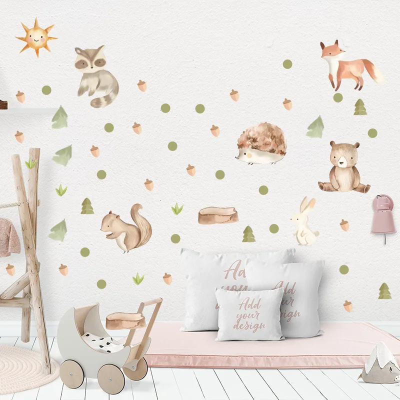 

Nordic Forest Animals Wall Sticker Cute Fox Squirrel Wallpaper Decal Home Decor Kids Room Decoration Nursery Mural Self-adhesive