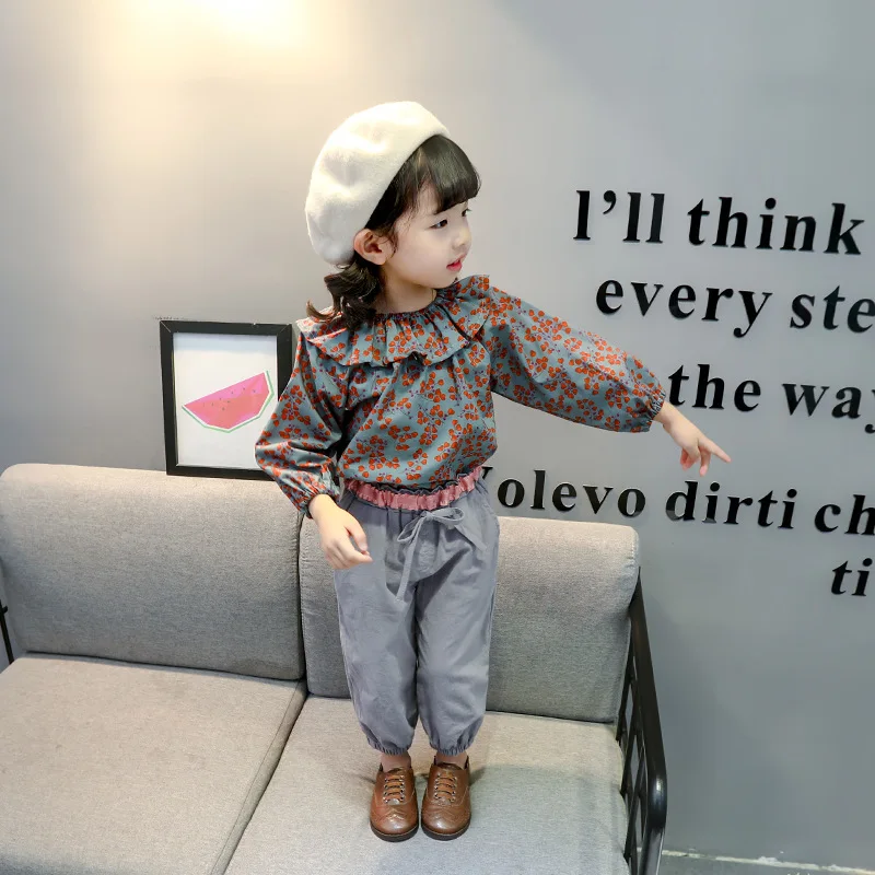 

ZWY472 Fashion Kids Baby Girl Clothes Pink Ruffle Tops Shirt Denim Pants Autumn Winter Warm Outfit 2Pcs Set