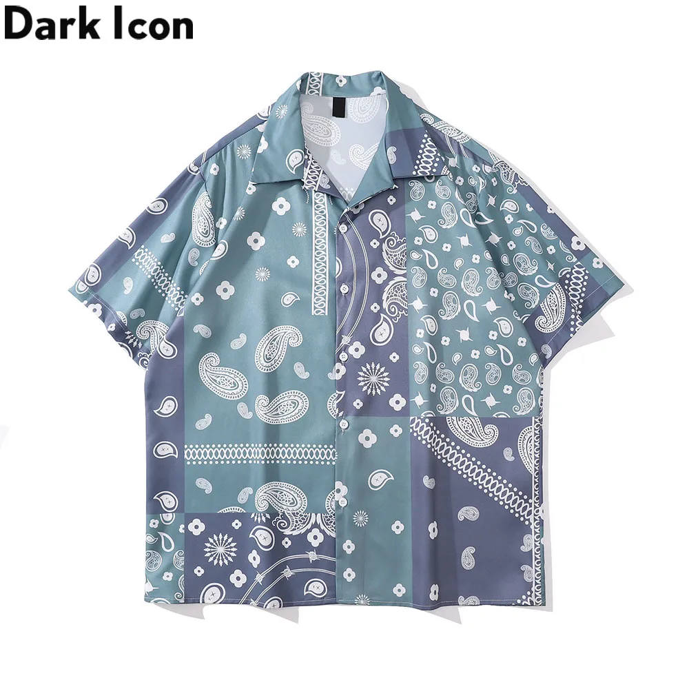 

Dark Icon Blue Bandana Patchwork Men's Polo Shirt Summer Holiday Beach Paisely Shirts for Men