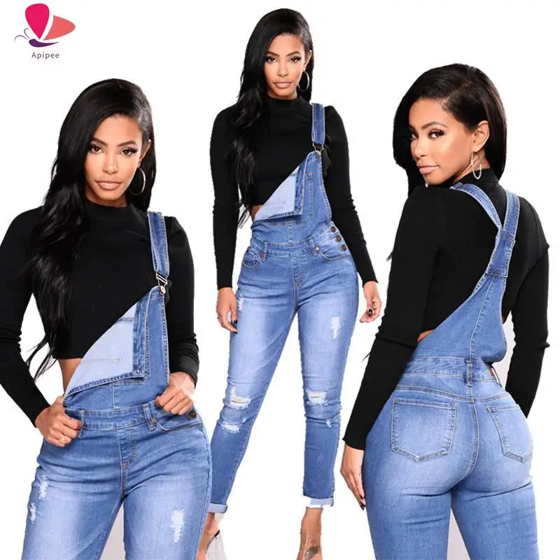 

Fashion Women Denim Jumpsuit Ladies Spring Fashion Loose Jeans Rompers Female Casual Overall Playsuit With Pocket 9598