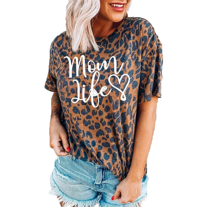 

Leopard Mom Life Tshirt Kawaii Drop Shoulder Short Sleeve T-shirt 2020 Aesthetic Graphic Tees Fashion Girls