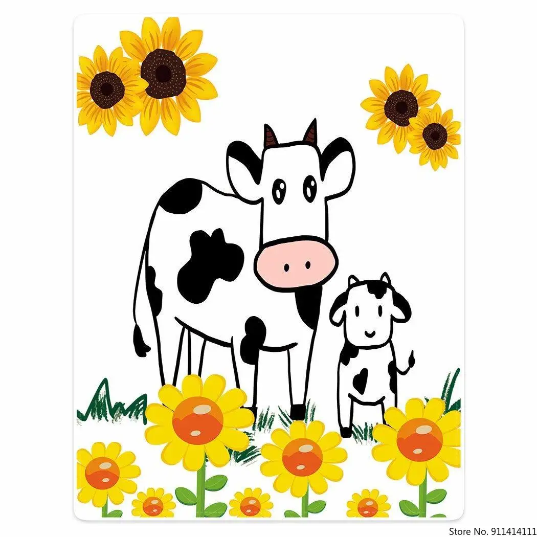

Cute Cows and sunflowers Blanket Flannel Decorate at home Blanket Fleece Blankets Soft Warm Throw Luxury Sofa Blanket Warm