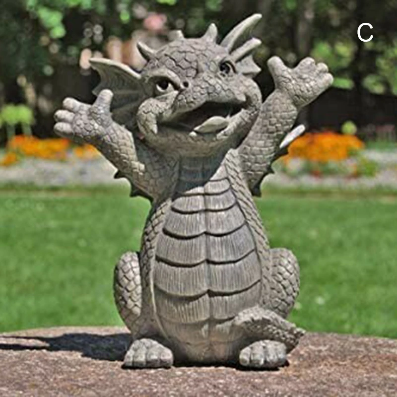 

MystiCalls Garden Dragon Meditated Statue Collecting 16cm Resin Ornament Dinosaur Shape Sculpture Outdoor Yard Decoration