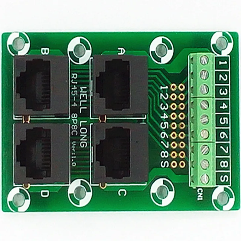 4-ходовая коммутационная плата RJ45 8P8C Jack Клеммная колодка соединитель. |