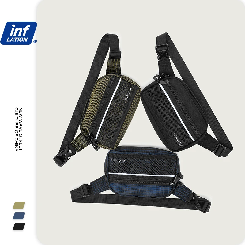 Модная Светоотражающая поясная сумка INFLATION 229AI2019 на молнии серебристая нагрудная