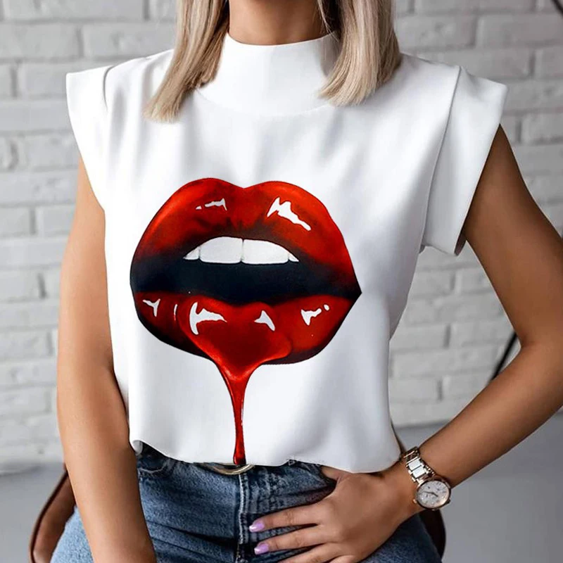 

Office Lady ChiffonBlouse Shirts Women Casual O Neck Sleeveless shirt Elegant VOGUE Letters print Streetwear Pullover Feminine