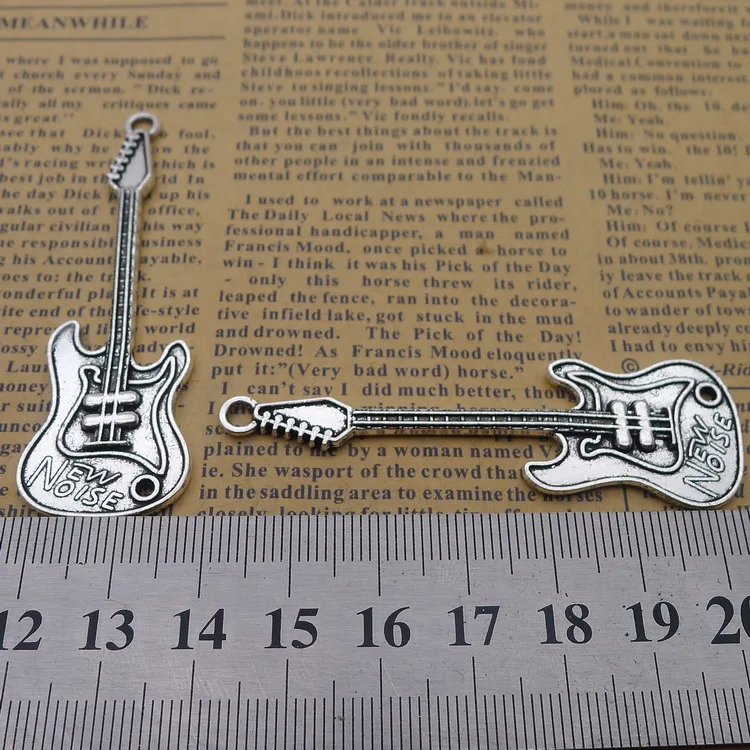 

Charms For Bracelet Making 2 Pieces 21x66mm Antique Silver Color Guitar Pendants