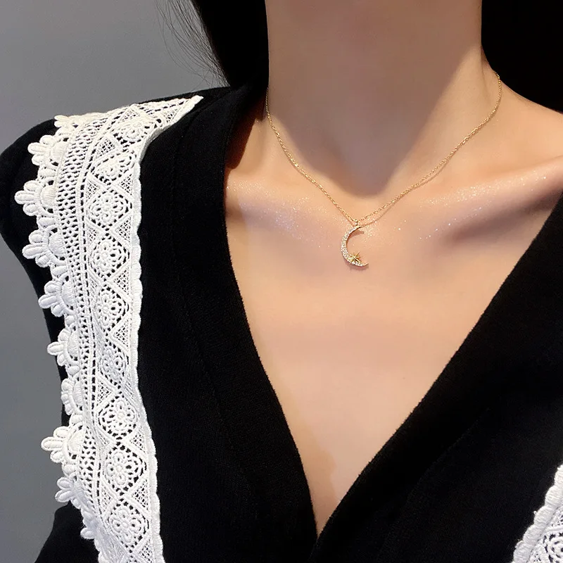 

Multilayer women's golden bead pendant necklace moon star crescent necklace jewelry new products