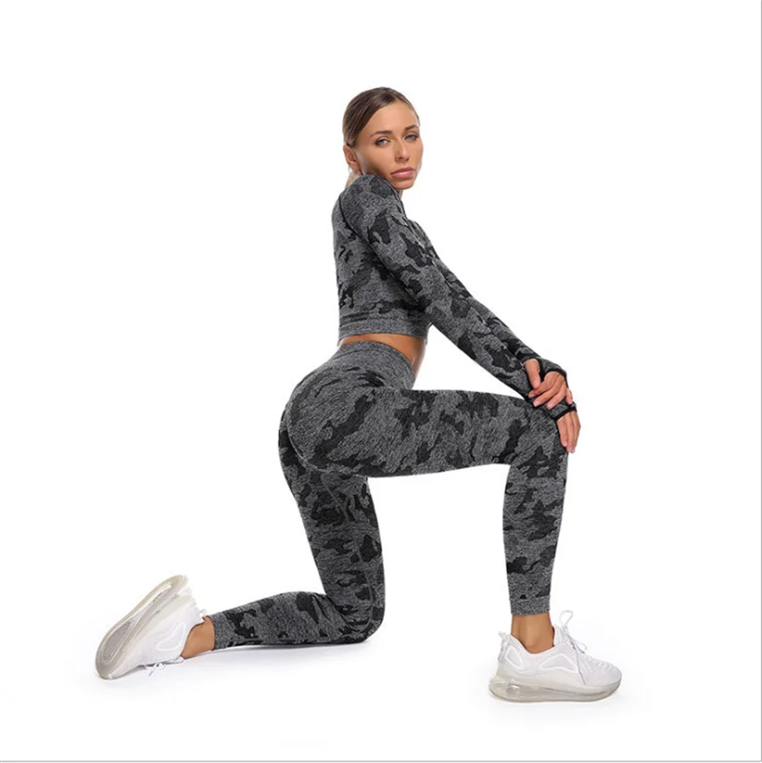 

2PCS Vital Camouflage Camo Yoga Set Sports Wear For Women Gym Fitness Clothing Booty Yoga Pants + Sport Bra DS40