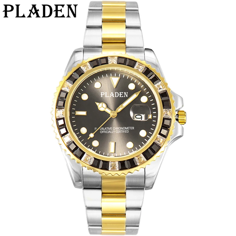 PLADEN Top Brand Men Watches Quartz Business Black Round Waterproof Luminous Clock Fashion Male Stainless Steel AAA Wrist Watch