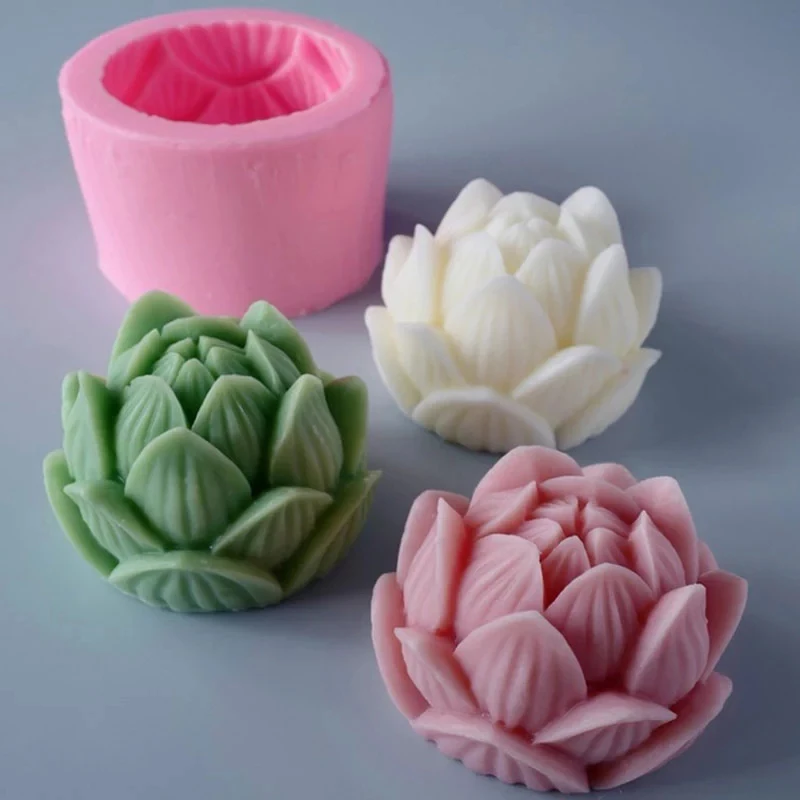 

Silicone Molds Candel Hand-Made Wax Soap Mold Lotus Shape Aromatherapy Plaster Candle 3D Silicone DIY Mold 2021 For Epoxy Resin