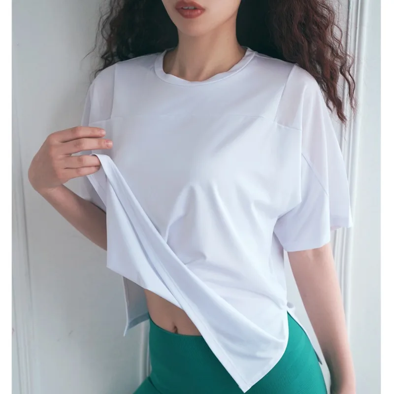 Женские свободные спортивные футболки для фитнеса сетчатый Быстросохнущий Топ