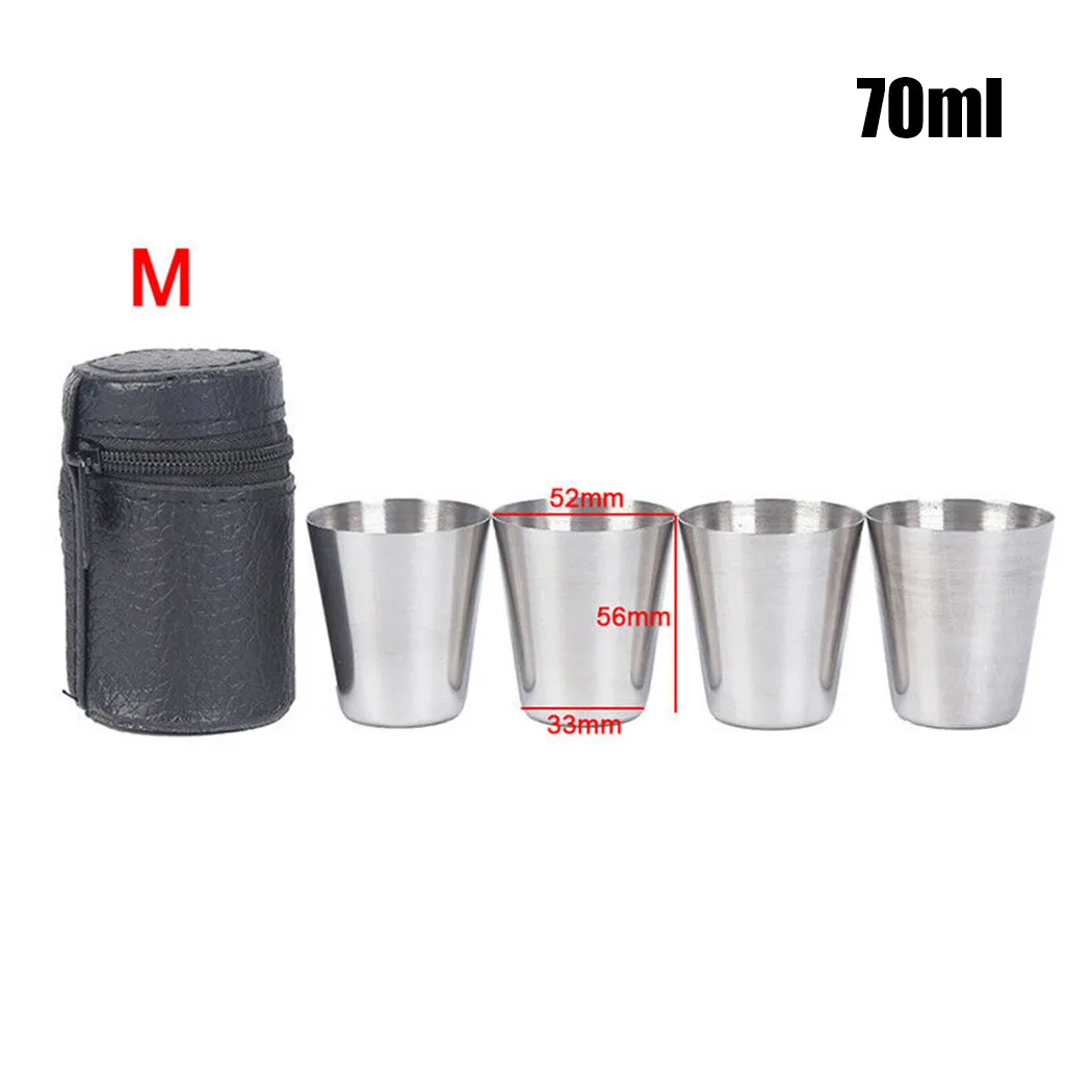 4pcs Camping Cups With Case 30ml 70ml 150ml Stainless Steel Cover Mug Cup Drinking Coffee Tea Beer | Дом и сад