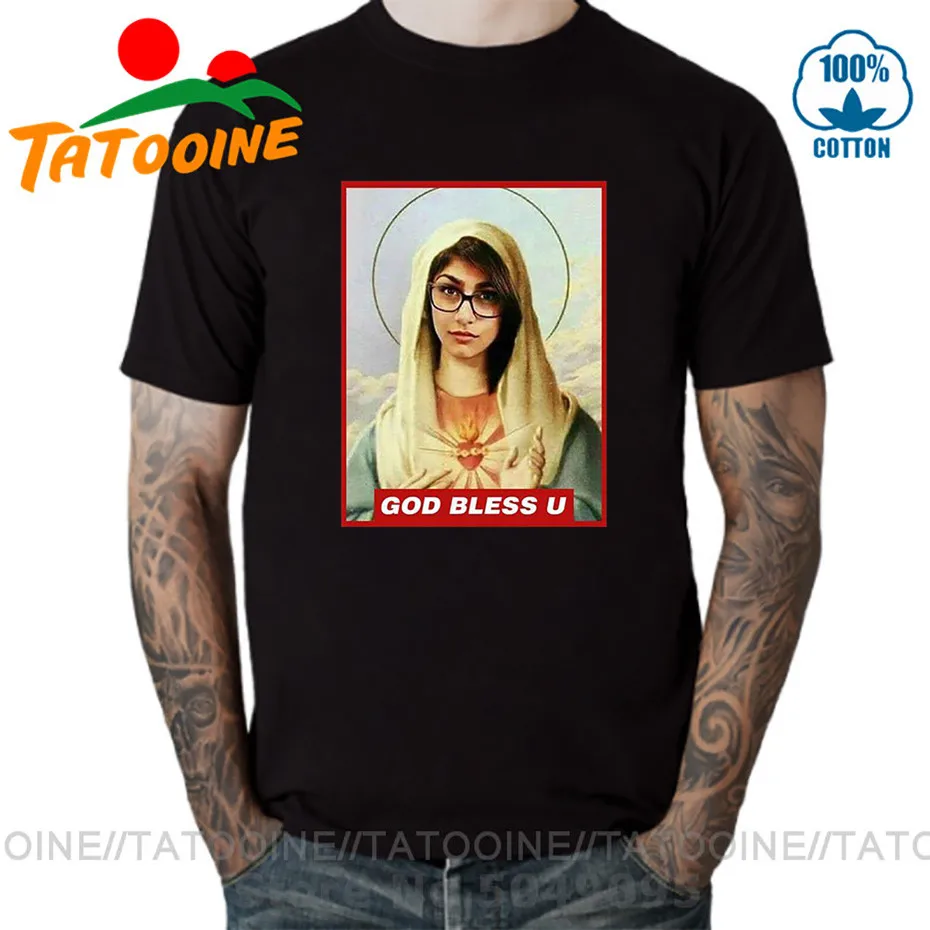 Мужская футболка с коротким рукавом и надписью Tatooine Funny God bless Mia Khalifa Mary