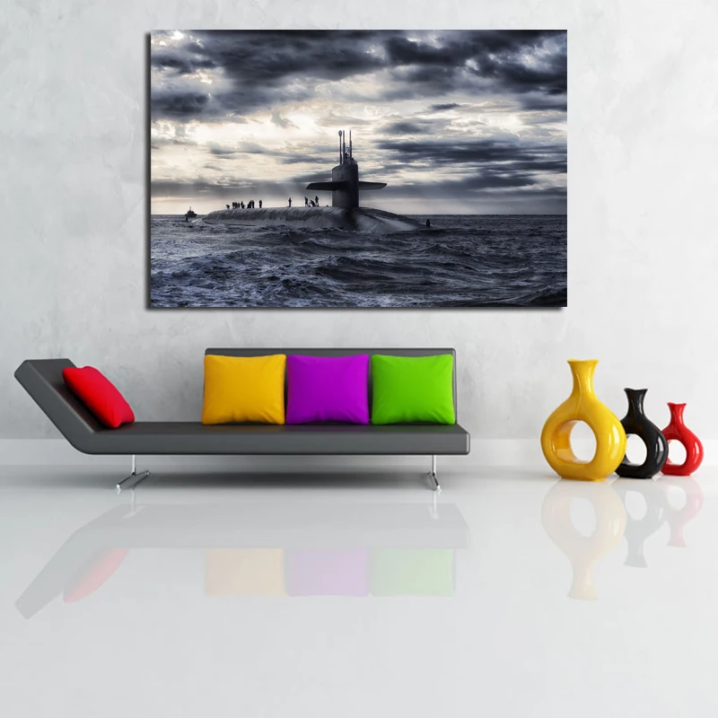 Подводная лодка море океан облака холст для живописи принт Гостиная домашний
