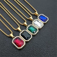 hip hop bling square pendantschain gold color stainless steel rhinestone necklaces for women men street jewelry dropshipping