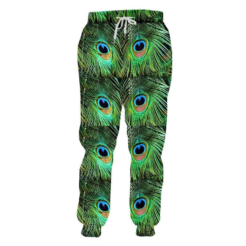 UJWI Mens Hip Hop Sweatpants Mysterious Peacock eye green Trousers 3D Printed Personality Punk Rock Man Pants Large Size 6XL