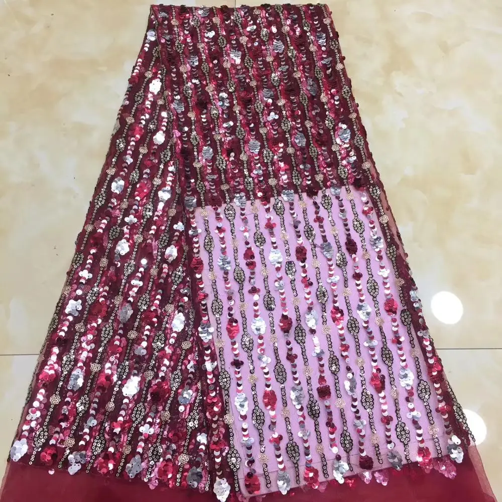 

5yards Latest French Lace Fabric 2019 High Quality Wedding African Lace Fabric With Sequins For Nigerian Lace XZXOC023