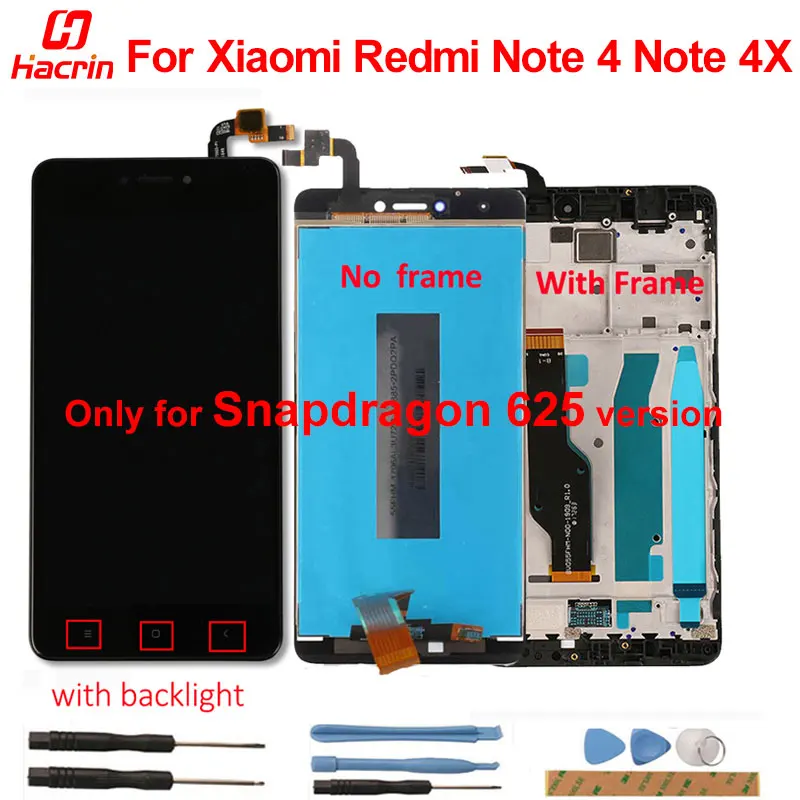 ЖК дисплей для Xiaomi Redmi Note 4 4X экран + сенсорный с рамкой 5 дюйма Snapdragon 625 версия