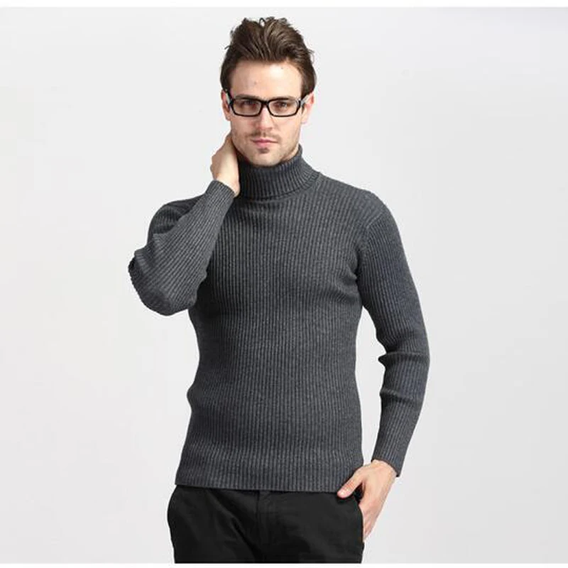 grey turtle sweater Мужской свитер, зимний мужской вязаный шерстяной свитер с высоким воротом, синий, черный, фиолетовый цвета, размера плюс 3XL M 100 кг, рождественские свитера для мужчин - Цвет: grey turtle sweater