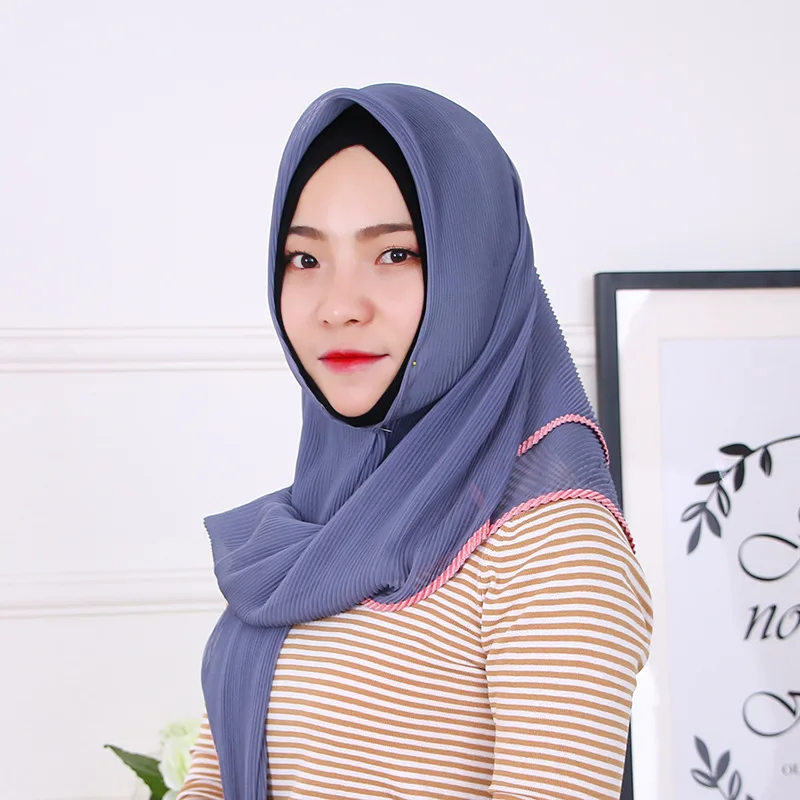 Мусульманский хиджаб с жемчужной подвеской шарф для женщин однотонная шифоновая